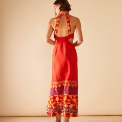 Ambrosia, Loom-paneled cut-out waist linen maxi dress
