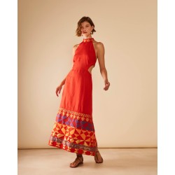 Ambrosia, Loom-paneled cut-out waist linen maxi dress
