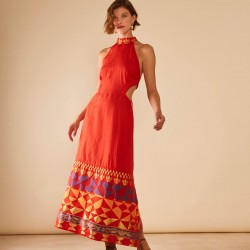 Ambrosia, Loom-paneled cut-out waist linen maxi dress