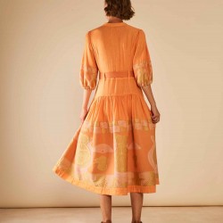 Antheia Loom-paneled sharp tailored linen-viscose midi belted dress.