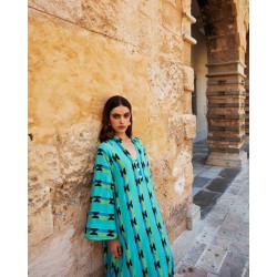 Gaia, Loomed crinkled cotton maxi bell- sleeves kaftan
