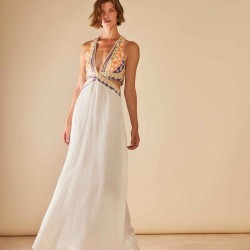 Armonia Loom-paneled cut-out waist linen maxi dress with shirred back